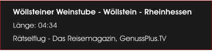 W�llsteiner Weinstube - W�llstein - Rheinhessen L�nge: 04:34 R�tselflug - Das Reisemagazin, GenussPlus.TV